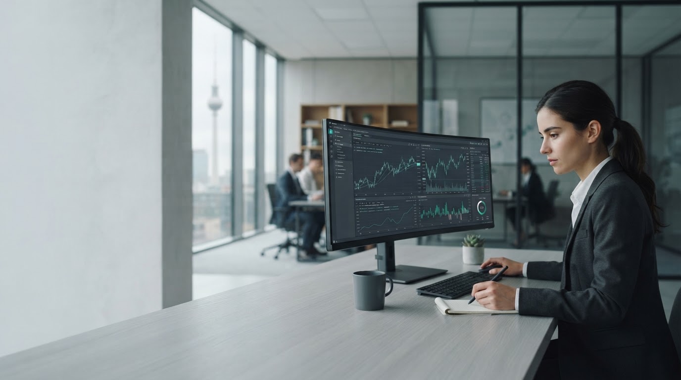 Quantalis Plattform-Oberfläche mit stabiler Wachstumskurve und Datenknoten